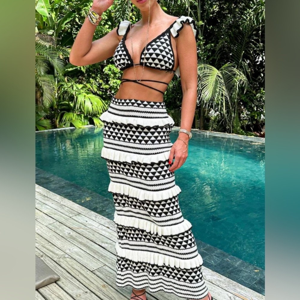 Striped Knitted Beach Skirt Set
